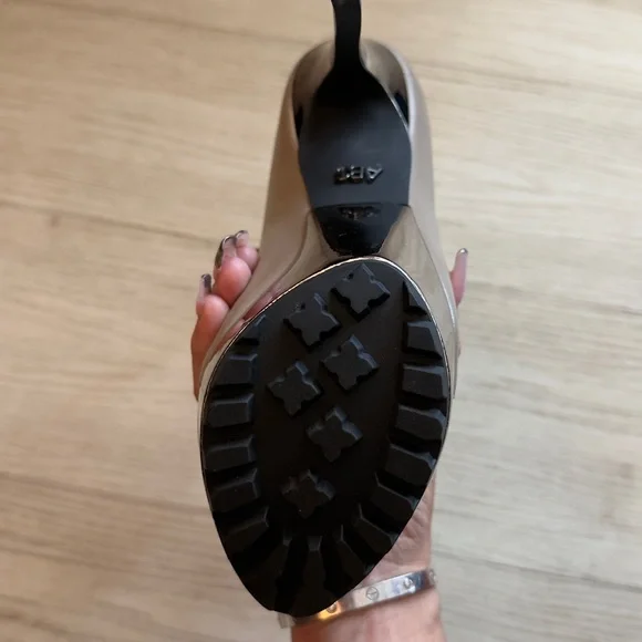 Elegant Beige High Heel Peep Toe Mirror Platform Booties - Picture 3 of 11